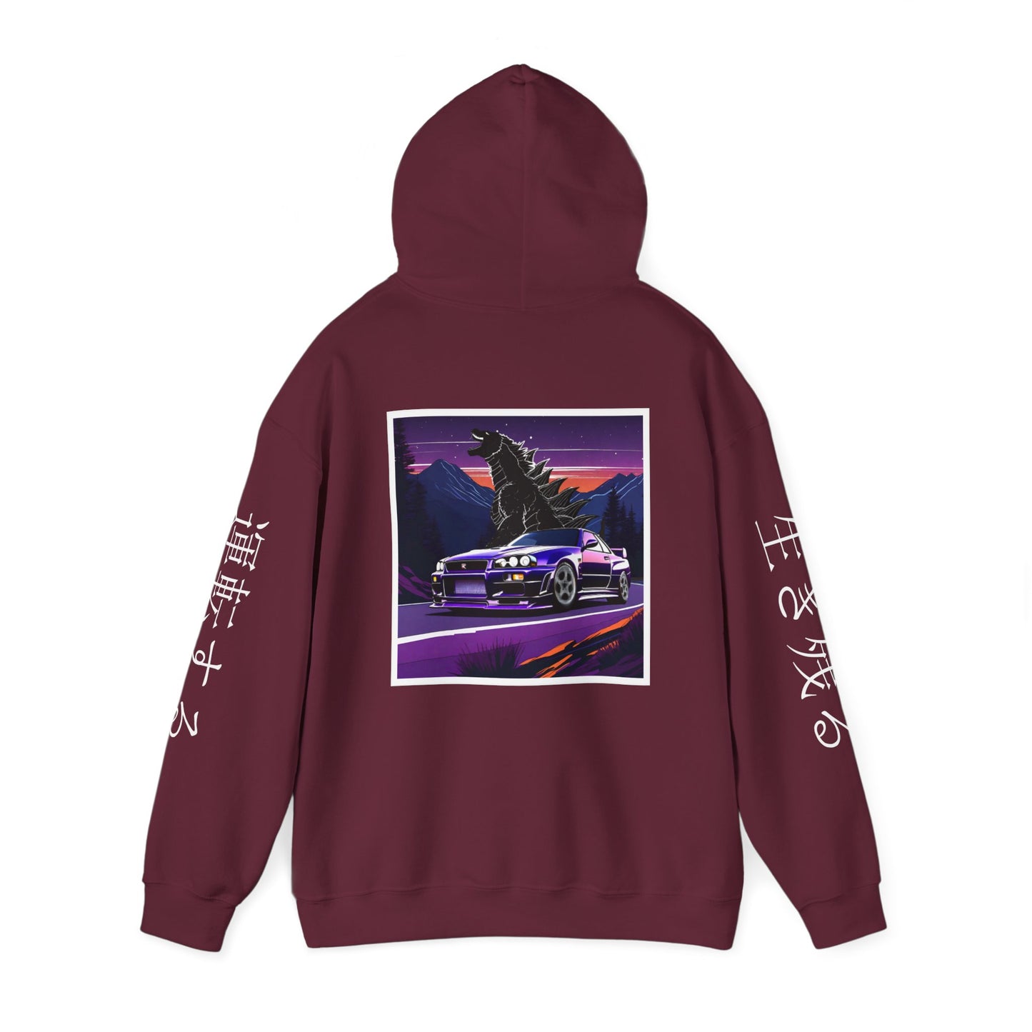 Sunset Drift Hooded Car Sweatshirt Godzilla Nissan R34 GTR