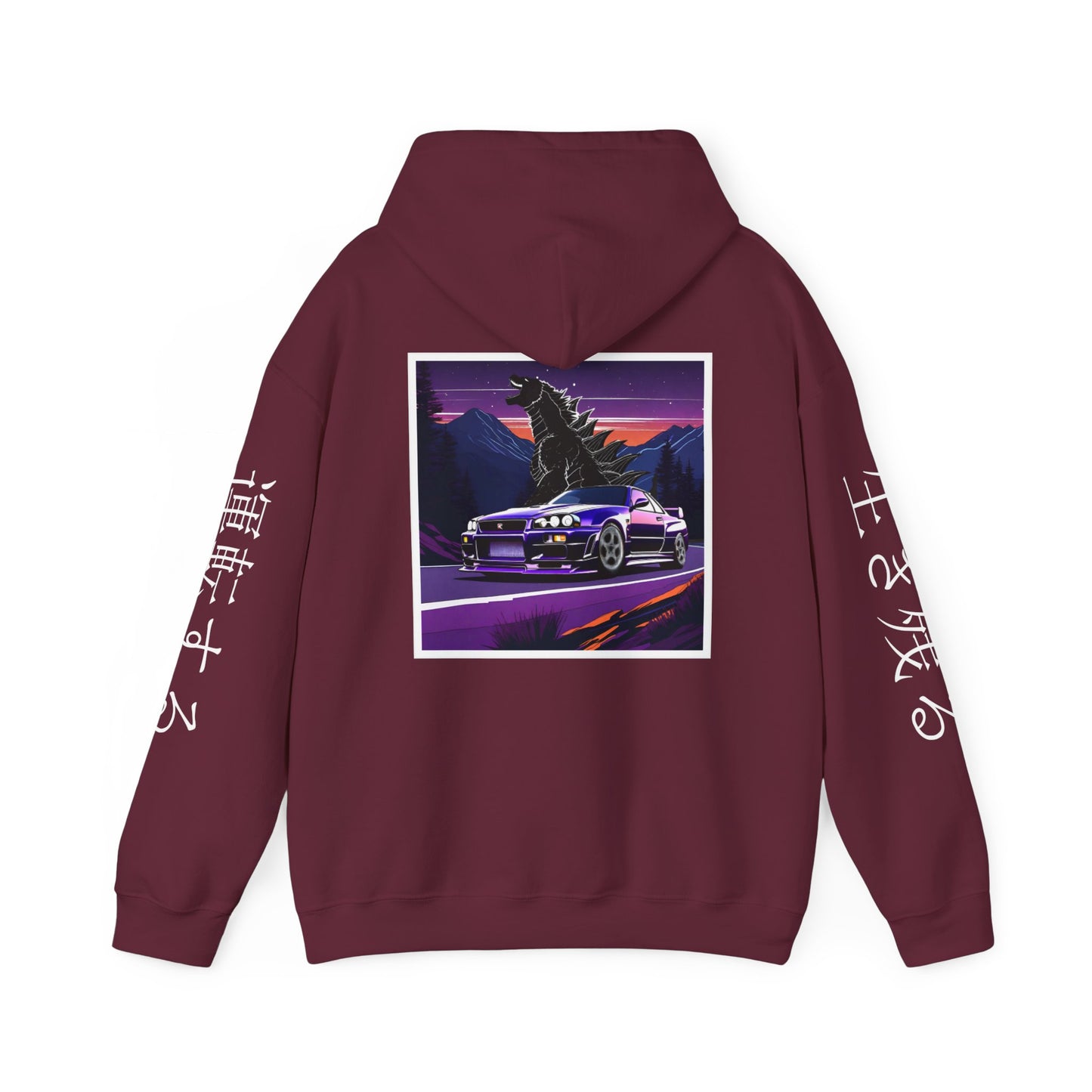 Sunset Drift Hooded Car Sweatshirt Godzilla Nissan R34 GTR